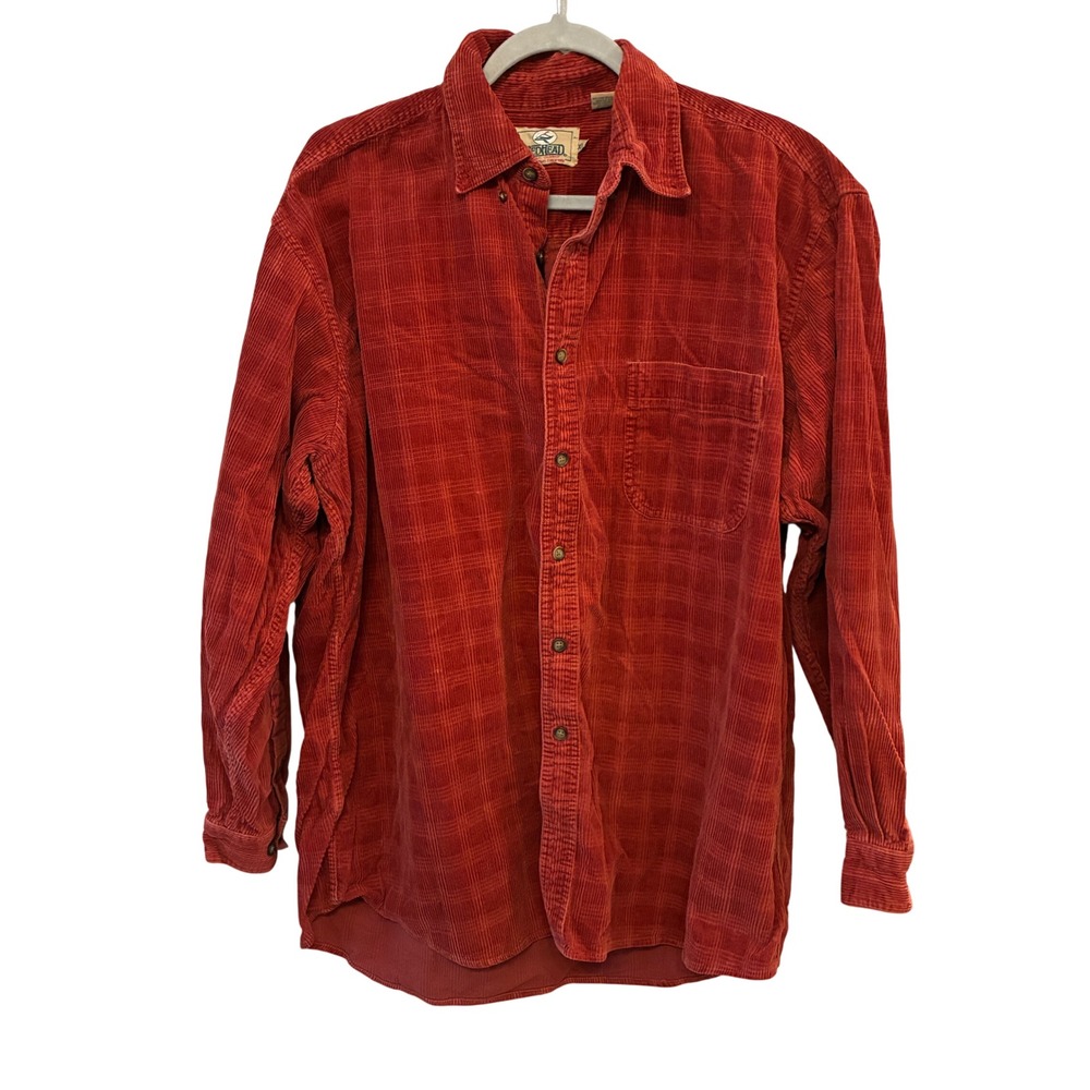 RedHead Corduroy Shirt Mens XL Rust Red Plaid Texture Long Sleeve 100% Cotton